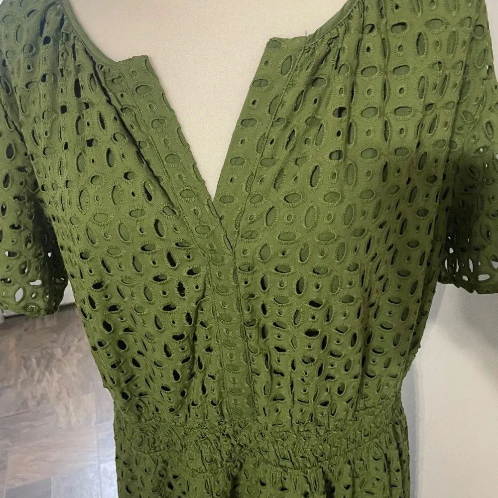 👗 PrettyGarden V-Neck Short Sleeve A-Line Hollow Out Lace Ruffle Dress - XXL
